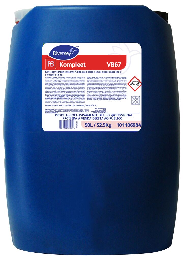 KOMPLEET 50L - DETERGENTE DESINCRUSTANTE ÁCIDO PARA ADIÇÃO EM SOLUÇÕES CÁUSTICAS E SOLUÇÕES ÁCIDAS